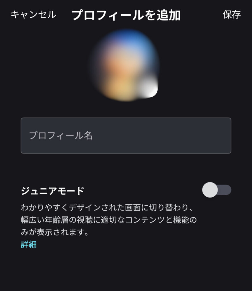 プロフィール名を入力する画面